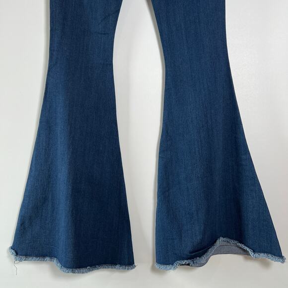 Free People High Rise Super Flare Jeans SIZE 27 Blue Raw Hem Pockets - Picture 10 of 11